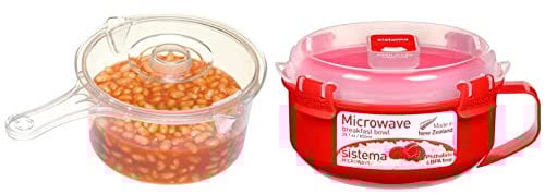 KitchenCraft Microwave Saucepan with Lid, BPA Free Plastic, 900 ml & Sistema Microwave Breakfast Bowl | Round Microwave Container with Lid & Steam Release Vent | 850 ml | BPA-Free | Red | 1 Count