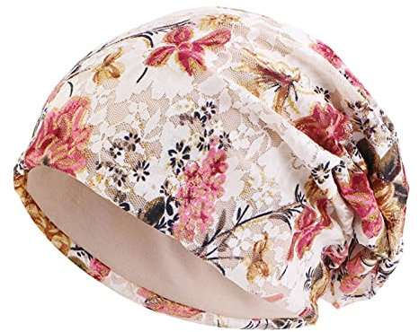 Spitzen Chemo Mützen Damen Sommer Beanie Kopftuch Super Weich Slouchy Turban Kopfbedeckungen Kop Wraps Beanie Mütze Kappe für Haarausfall, Kreb, Chemo Beige