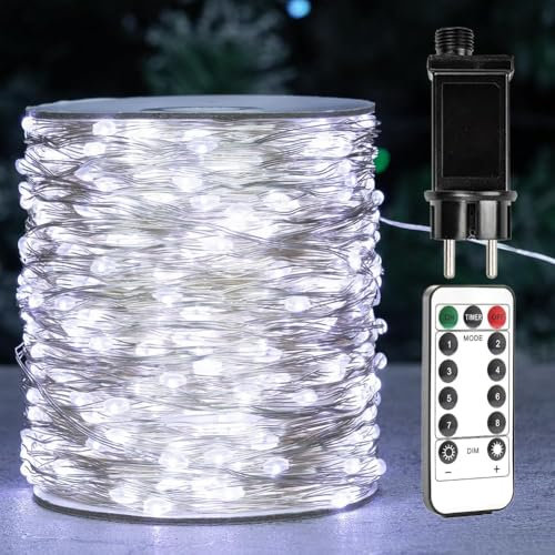 ZELUXDOT Guirlande lumineuse blanche froide de 30,5 m, enfichable, avec fil d'argent et 300 LED, 8 modes d'éclairage pour mariage, intérieur, extérieur, sapin de Noël, terrasse, porche, jardin.