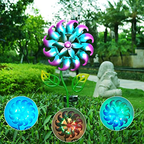 Windmills Solar Rotating Windmill Wind Spinner for Garden Solar Lights Outdoor Garden Ornaments Metal Wind Solar Wind Spinner Colourful Lighting Ornaments Home Decor for Courtyard Garden