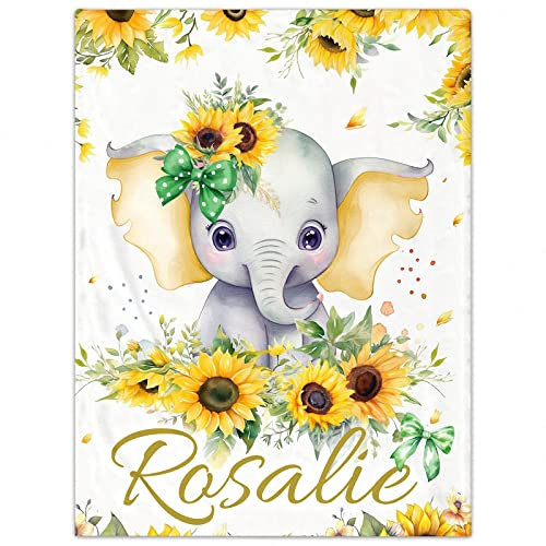 Personalisierte Babydecke mit Namen oder Wunschtext Kinderdecke Namensdecke Tier Elefant Panda Individuelle Baby Decke für Geburtstag, Geschenke