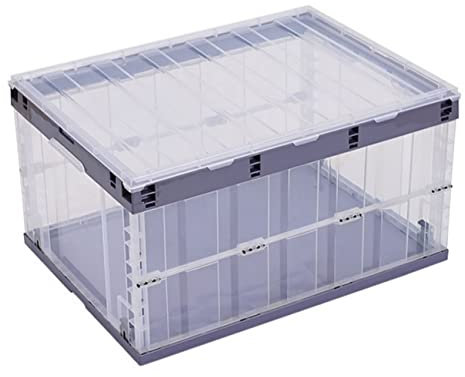 TUKA-i-AKUT 55L Cajas de Almacenamiento Plegables con Tapa, Apilables Estables, con Asa, para Dormitorio Sala de Estar Armario Baño Cocina Estudio, Transparente, 1x 55L TKD8640 Morado Claro