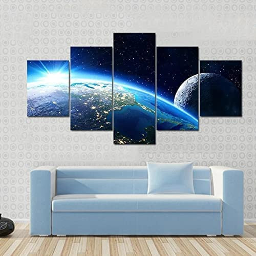 5 Stück Leinwand Wandkunst Universum Sternenhimmel Erde Xxl/200 X 100 Cm Poster Bilder Modulare Malerei Wanddekoration Artwork Wallpaper Wandbild Für Wohnzimmer Büro Home Decoration