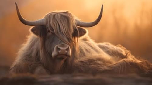 Quadro composito in alluminio 90 x 50 cm: ritratto di uno yak marrone (Bubo taurus) al tramonto (210272162)