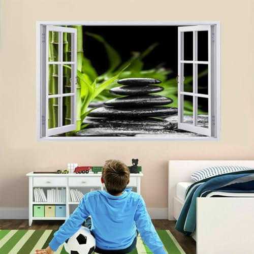 Wandtattoo 3D Durchbruch Stein Wandsticker Wanddekoration SPA-Bambus Abnehmbare Wandaufkleber Deko Schlafzimmer Wohnzimmer Kinderzimmer Kunst Wohnkultur Wandbilder 75x50cm