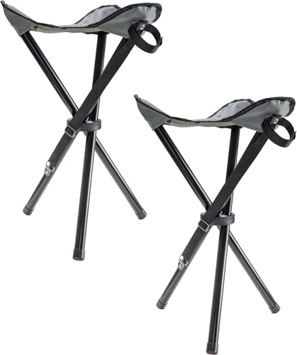 Stagecaptain TP-345 GY Chaise Pliante Tripode 2X Set, Sangle de Transport | Siège ultra-léger pour emporter, Supporte jusqu'à 90 kg, Facile à transporter, montage et démontage rapides, Poids: 530 g