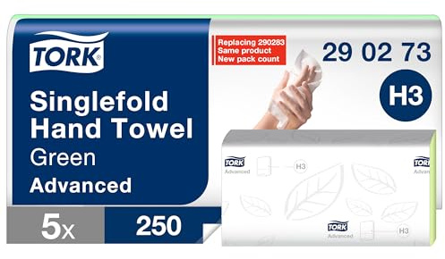 Tork Zickzack Papierhandtücher Advanced H3, 2-lagig, 1250 290273 | weich und reißfest, grün, Papiertücher
