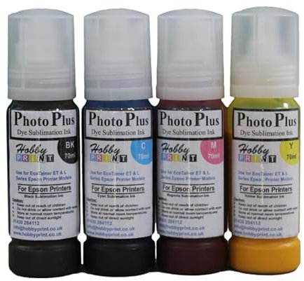 HobbyPrint Photoplus Set of 4 x Dye Sublimation Ink, Compatible with 104 Series Ink and suitable for Epson ET-2710, ET-2711, ET-2714, ET-2715, ET-2720, ET-4700