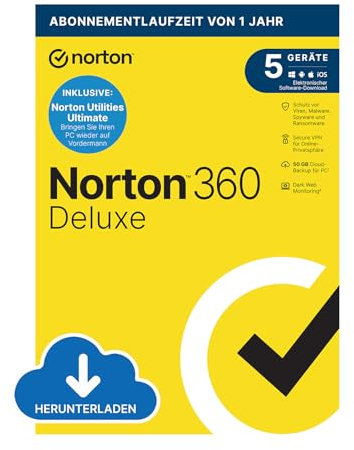 Norton 360 Deluxe inkl. Utilities Ultimate 2025 | 5 Geräte | 1 Jahr | Aktivierungscode per Email