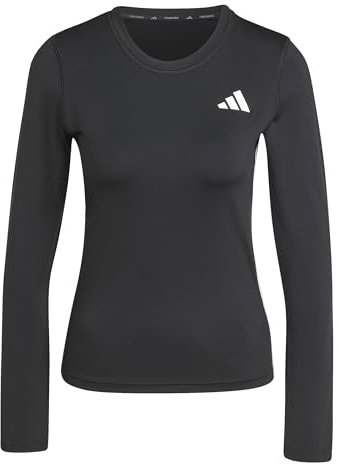adidas Women's Train Essentials Long Sleeve 3-Stripes Workout Top, Black/White, L