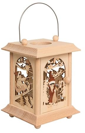 Drechslerei Kuhnert Tischlaterne/Teelichthalter - Motiv: Nikolaus aus Edelholz - Maße: 11,5 x 11,5 x 17 cm - Made in Germany