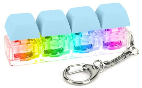 Kexpery Keyboard Keychain 4 Keys Keyboard Decompression with LED Light Keyboard Clicker Toy Button Stress Relief for Adult To Relief Stress Pass The Time (Light Blue)