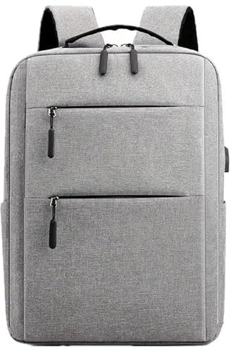 Mochila de oficina y negocios para portátil con puerto de carga USB, impermeable, ligera, para hombres y mujeres (GRIS)