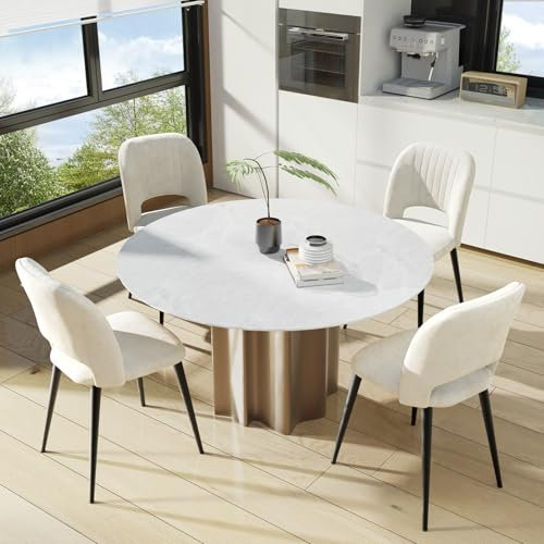 Lot de 4 Chaises de Salle à Manger, Chaises Tapissées en Velours et Pieds en Métal Noir, Design Creux rayé à la Mode, pour Salle de Séjour Chambre à Coucher Cuisine Salon Réception, Beige Clair