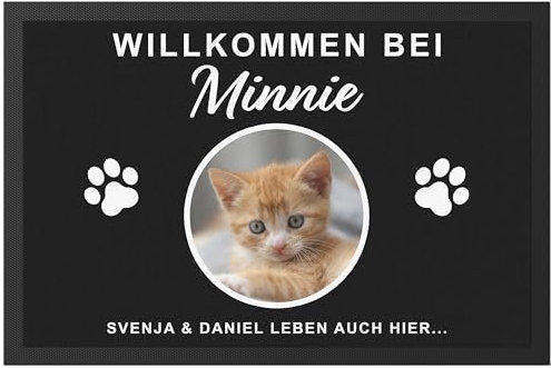 DEL MÀ Unique & Personal Personalisierte Fußmatte Katze Einweihungsgeschenk Wohnung Geschenk zum Einzug ins Haus Fußabtreter Haustür Türmatte Schmutzfangmatte für Innen 60x40 cm (1 Katze)