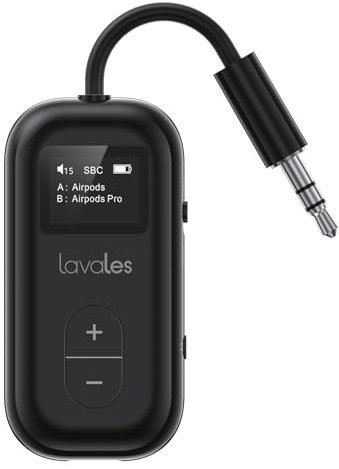 2025 - Adaptateur Bluetooth 5.3 pour 2 Airpods, aptX Low Latency/Adaptive, 25H d'autonomie, AUX 3,5 mm - Émetteur audio sans fil pour les voyages en avion, émetteur TV uniquement