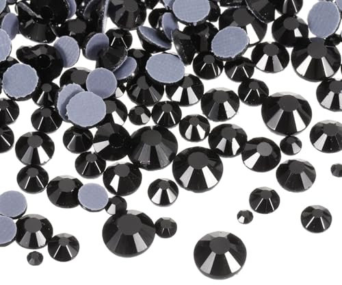 sourcing map 1450 Pcs Hotfix Rhinestones Flatback Crystal Glass Gems with Clear Bag Nail Art Kit for Crafts Clothes DIY Decoration 5 Sizes (SS6-SS30 Set,Black)