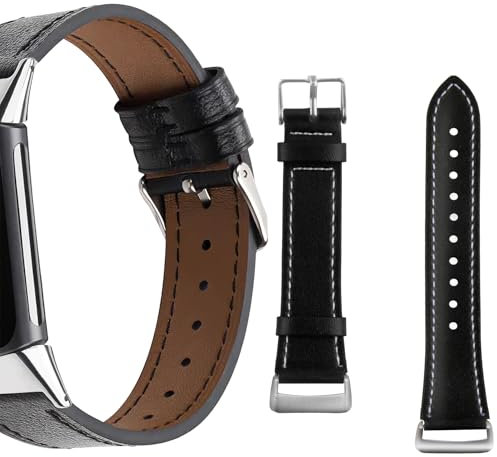 THKO Echtes Rindsleder Armband für Charge 6/5, Verstellbares Schwarzes Leder Ersatzarmband für Damen und Herren, Komfortabel, Stilvoll, Strapazierfähig, Perfekte Passform für Fitness Tracker