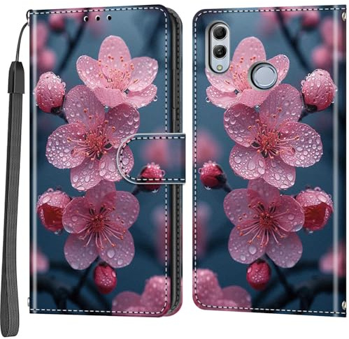 Haninsuze Handyhülle für Honor 10 Lite/Huawei P Smart 2019, Pfirsichblüte | Magnetisch, Stoßfest, Kartenfächer, Flip PU Leder, Brieftasche Schutzhülle, Ständer Klapphülle