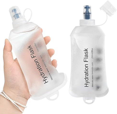 GYGYL 250ml Soft Flask, TPU Collapsible Soft Water Bottle for Hydration Pack, Running Vest, Leak-Proof Folding Water Bottle for Hiking Cycling Climbing Jogging-2PCS, White