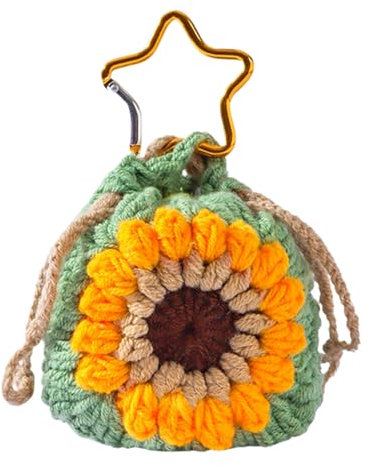 Süße Sonnenblumen-Geldbörse – kleine Stoff-Geldbörse für Damen, Autoschlüssel-Geschenk, Sonnenblumen-gewebter Schlüsselanhänger, tragbarer Münzbeutel mit Kordelzug für Unisex-Teens