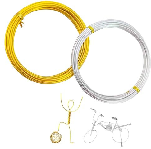WOLMIK Filo per bricolage, 1 mm x 10 m, filo di alluminio argentato, filo per gioielli, parti decorative, sculture fai da te (argento + oro)