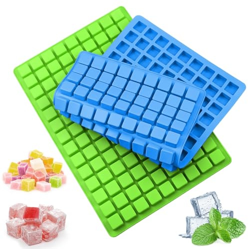 KIPTVO 2pcs Cavities Square Silicone Moulds, 126 Reusable Silicone Ice Cube Tray, Mini Candy Mould Chocolate Moulds for Gummy, Easy to Remove Tray, for Whiskey, Cocktail, Milk, Drinks, Frozen Liquids
