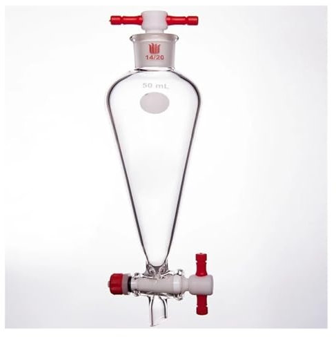 WKEWANG Embudo de separación, 10 ml-125 ml, Junta esmerilada, ramal Inferior, tapón de PTFE, Apertura de válvula de PTFE de 2 mm, F47(125mL-F479125)