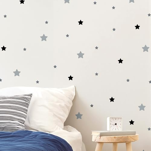 Klebekerlchen® | Wandtattoo Kinderzimmer Mädchen & Junge, Wandsticker selbstklebend, wiederverwendbare & rückstandsfreie Kinderzimmer Deko – Wandtattoo Schwarze Sterne Sticker (Set mit 52 Motiven)