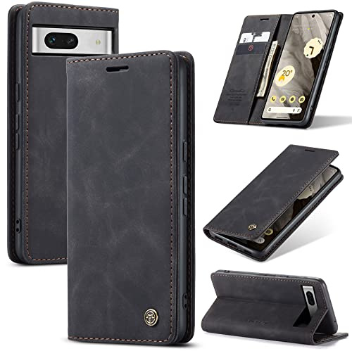 Lanranwa Handyhülle für Google Pixel 7A 5G Hülle Premium Lederhülle Klappbar Flip Case Handytasche Schutzhülle Klapphülle Standfunktion für Google Pixel 7A-Schwarz