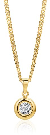 OROVI Halskette Damen, Kettenanhänger 9K Gelbgold 375, Kette Vergoldet, Silberkette mit Anhänger Gold Diamant 0.25 Ct, Panzerkette 45cm, Schmuck Damen, Hypoallergener Schmuck, inkl. Edler Schmuckbox