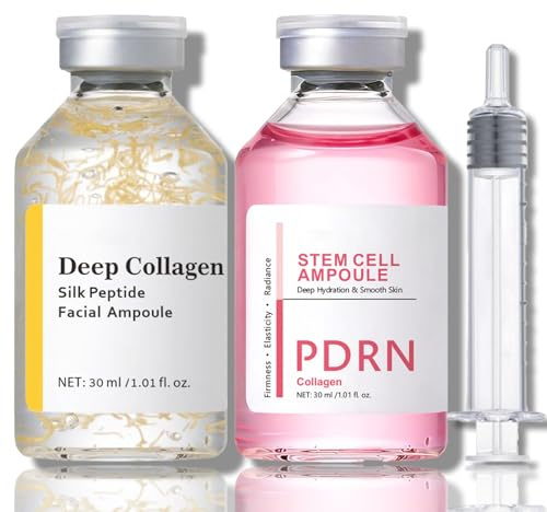 2PCS Silk Peptide Intensive Lifting Ampoule & PDRN Collagen Stem Cell Ampoule, Deep Collagen Silk Peptide Intensive Lifting Ampoule, Instant Fine Lines Smoothing, Hydrating, Skin Tightening & Firming