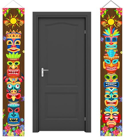 Hawaiianische Partydekorationen, Tiki-Luau-Banner, tropisches Party-Türschild für Aloha Moana, Geburtstag, Stil 1, hawaiianische Dekorationen, tropisch, Tiki-Luau-Banner, Aloha, Hawaii
