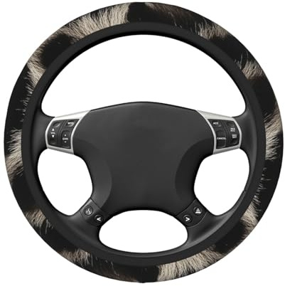 Myfsucce Lenkradbezug, Polyester, rutschfest, Autozubehör, universal, 38 cm, Leopardenmuster, Grau