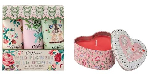 Cath Kidston Hand Cream Trio 3x 30ml+Cath Kidston Candle 100g in Heart Shaped Tin