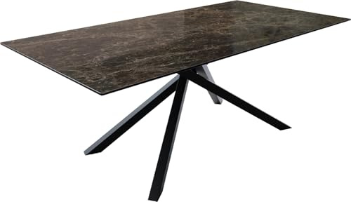 DELIFE Outdoortisch Edge 200x100 cm Keramik Emperador Extra Lucidato Dunkelbraun Kreuzgestell Rechteck Schwarz