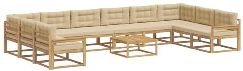 vidaXL Outdoor-Sofagarnitur mit Kissen 11 pcs Weiß und Beige, Akazienholz Garten-Sofa-Set, Moderne Outdoor-Sitzgruppe, Bequeme Bänke für Terrasse, Garten, Poolmöbel