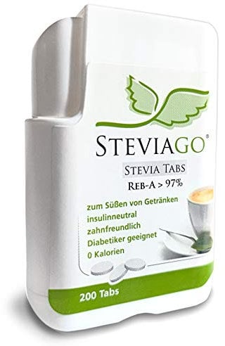 STEVIAGO Stevia Tabs (Reb-A 97%) im praktischen Tabspender (200 Tabs)