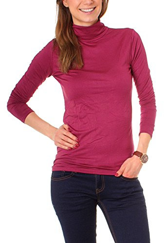 Easy Young Fashion Basic Damen Rollkragen Jersey Shirt Unterzieher Longsleeve Enganliegend Langarm Einfarbig One Size Beere