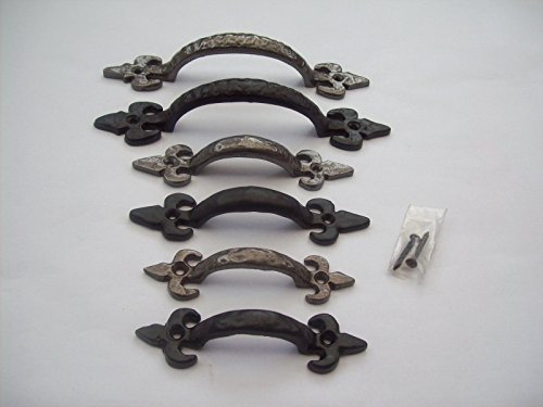 IRONMONGERY WORLD® in 2 FINISHES in Three Sizes Wrought CAST Iron Kitchen Cabinet Door Cupboard Drawer Country Pull Handles (Black Antique 4/100MM)