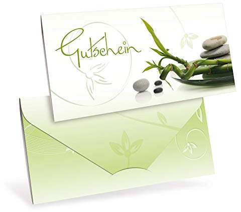 Gutscheinkarten (10 Stück) - Geschenkgutscheine für Physiotherapie, Yoga, Wellness - DIN lang Faltkarte verschließbar