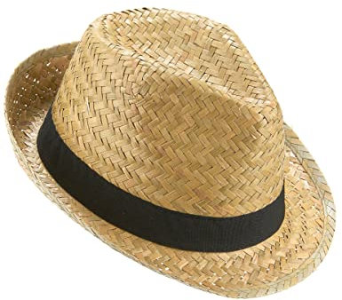 DEGUISE TOI - Chapeau Borsalino en Paille et Bande Noire Adulte - Chapeau - Taille Unique - Jaune - Accessoires pour déguisement - Paille - - Carnaval