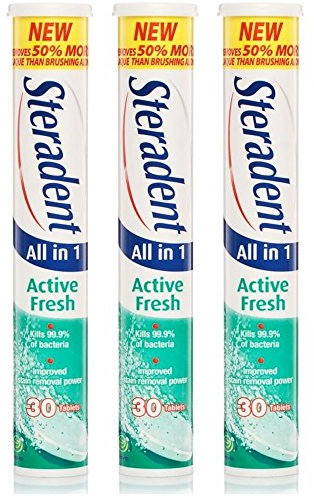Steradent Active Fresh Denture Daily Cleaner, 30 Tablets (Pack of 3 Tubes)