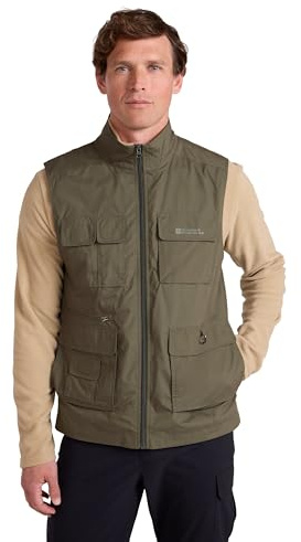 Mountain Warehouse Trek II Mens Gilet - Lightweight Body Warmer, Fast Drying Vest, Shrink & Fade Resistant, Many Pockets Gilet Jacket - Spring, Summer, Travelling Khaki XS