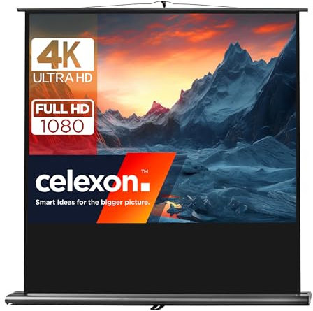 celexon Ultramobil Professional Pull-Up-Leinwand 85 | 180x135 cm 4:3 | transportable 4K, Full-HD Beamer-Leinwand zum blitzschnellen Ausziehen & Aufstellen | inkl. Tragegriff + Teleskopstange