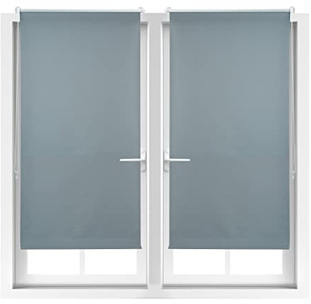 Relaxdays 2X Verdunkelungsrollo im Set, Hitzeschutz, Thermo Rollo, Klemmfix, Blickdicht, Seitenzugrollo 70x210, Stoff 66 cm, grau