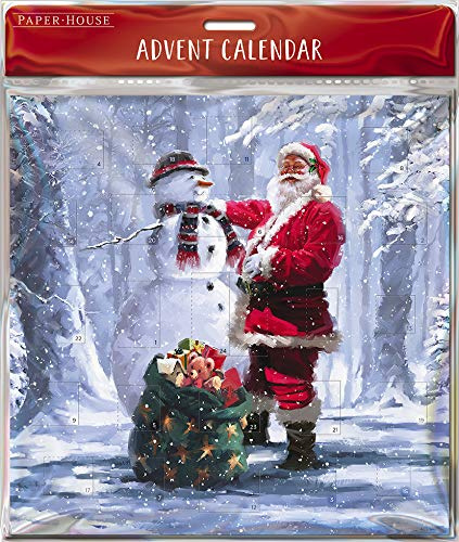 Great British Card Company Advent Christmas Calendar with 24 Doors and White Mailing Envelope FROSTY SURPRISE Santa and Snowman 280 x 280 mm Medici ACLQ0005