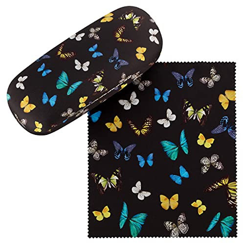 VON LILIENFELD Brillenetui Schmetterlinge Butterfly Schmetterlingstanz Motiv Etui Brille Mikrofaser Brillenputztuch Brillenbox Stabiles Hardcase Set mit Stoff bezogen