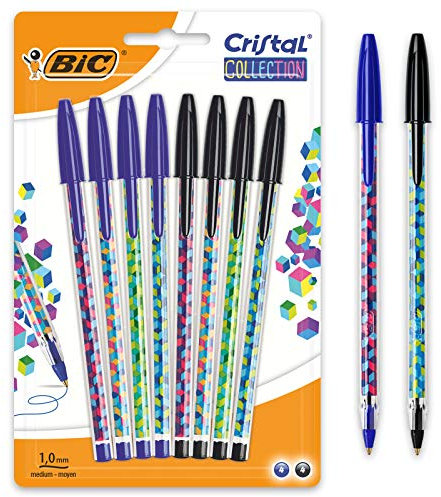 BIC 964809 Cristal Collection Kugelschreiber mit mittlerer Spitze - Blau und Schwarz, 8er Pack