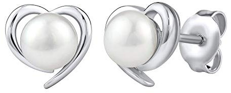 SILVEGO Damen Ohrringe aus 925 Sterling Silber mit echter weißer Perle Ohrstecker Herz